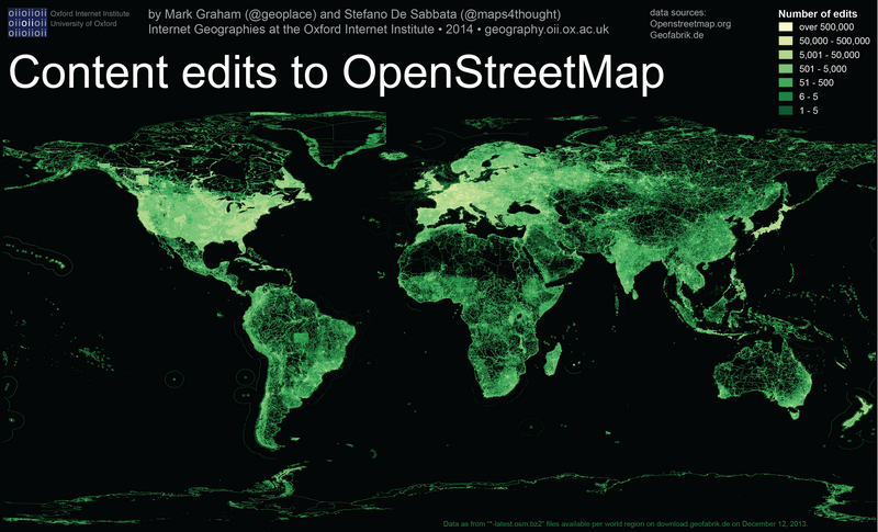 Mapa četnosti editací OpenStreet Map