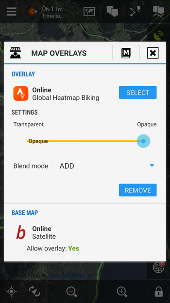 settings on the map overlay