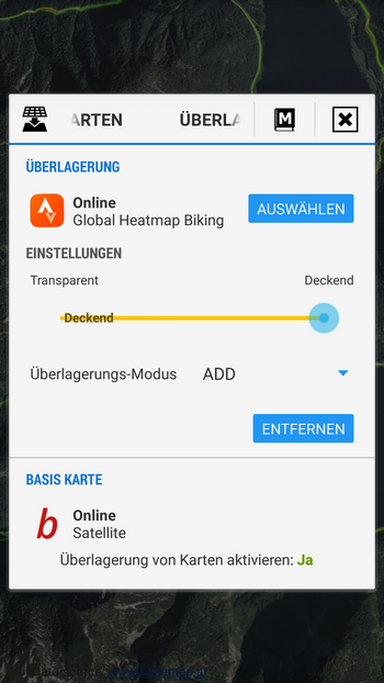 Einstellungen der Kartenüberlagerung