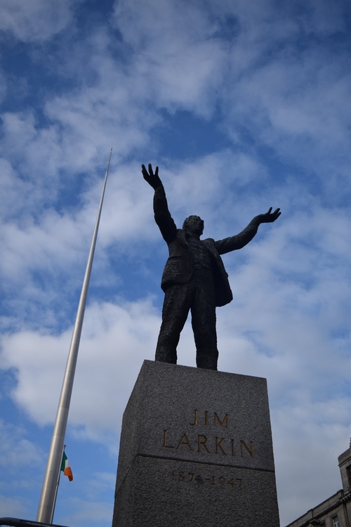 The Spire of Dublin with statue of James Larkin