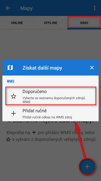 Volba doporučených WMS kanálů