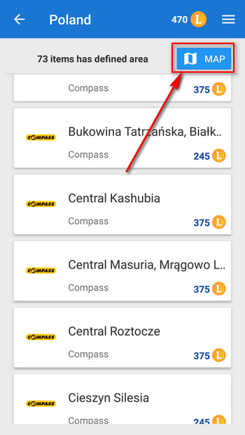 V rohu seznamu map Compass v Locus Obchodě můžete zobrazit přehledovou mapku.