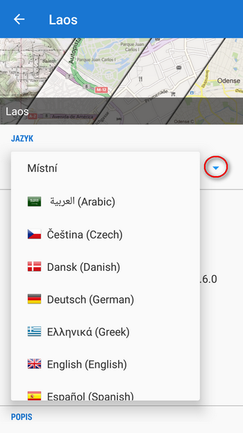 Přepínač jazyků mapy