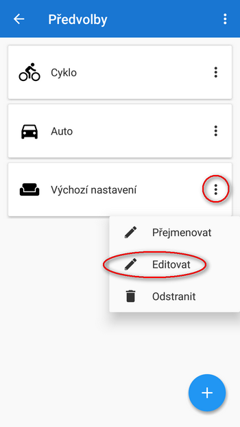 Zapnout editaci předvolby