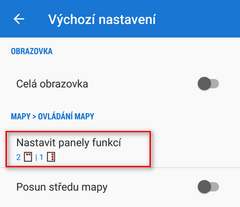 Možnost nastavit panely je nastavena