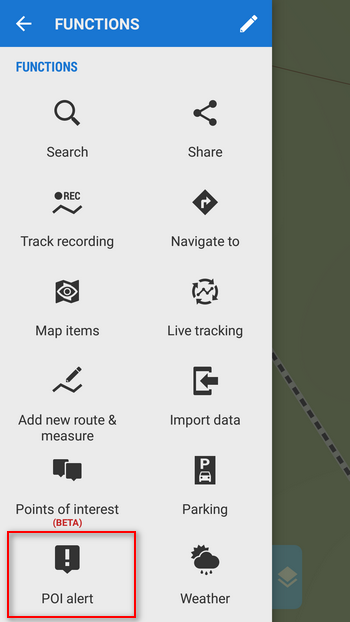 POI alert in menu