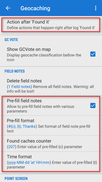 Field notes automatic texts  settings