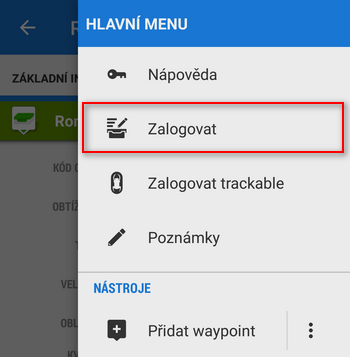 Zalogovat v menu keše