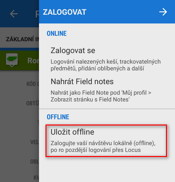 Pokud nemáte v terénu internet, zvolte offline