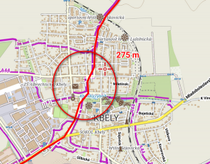 Záznam s intervalovým zapínáním GPS. Jsou patrné  "zkratky".