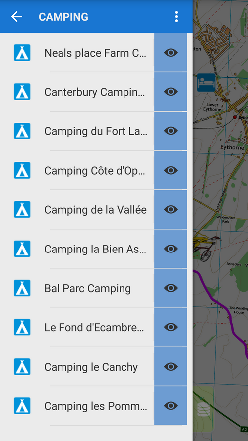 List of camping facilities along the first stretch