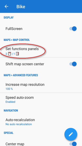 Preset with function panels settings