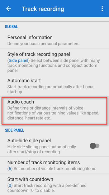 Audio coach in track recording settings