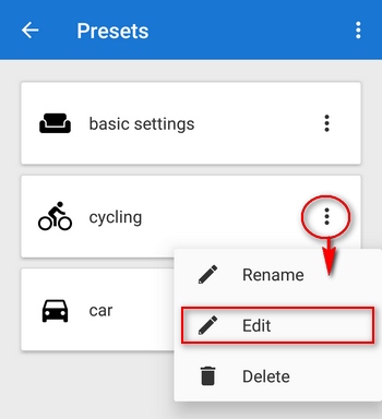 editing of presets settings