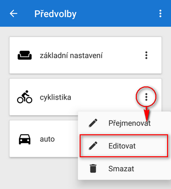 editace nastavení předvoleb