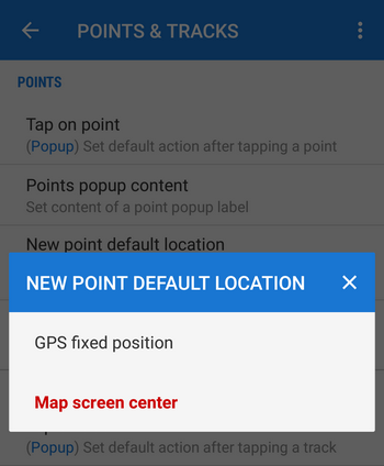 select default location of a new point