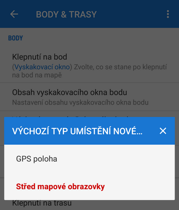 GPS poloha nebo poloha kurzoru