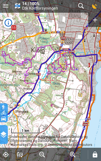 Topografické mapy Dánska včetně Pěší a cyklotrasy 