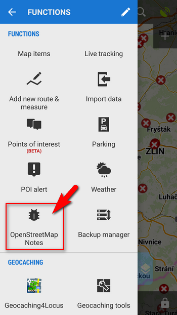 OSM Notes in Locus menu