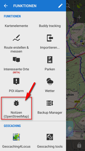 OSM Notes in Locus menu