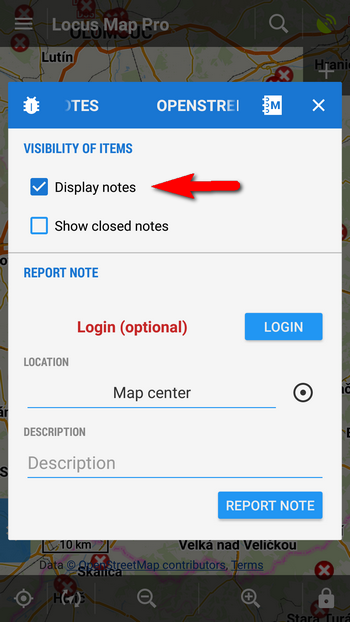 Turn OSM Notes display on