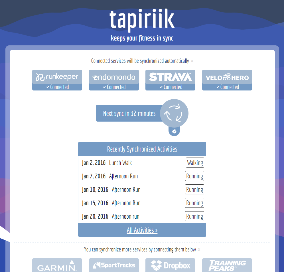 Tapiriik dokáže synchronizovat celou řadu sportovních serverů a služeb